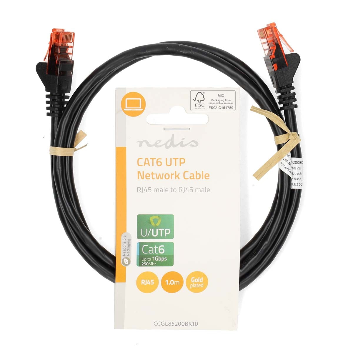 CAT6 Network Cable | RJ45 male | RJ45 male | U/UTP | 1.00 m | Round | PVC | Black | Label