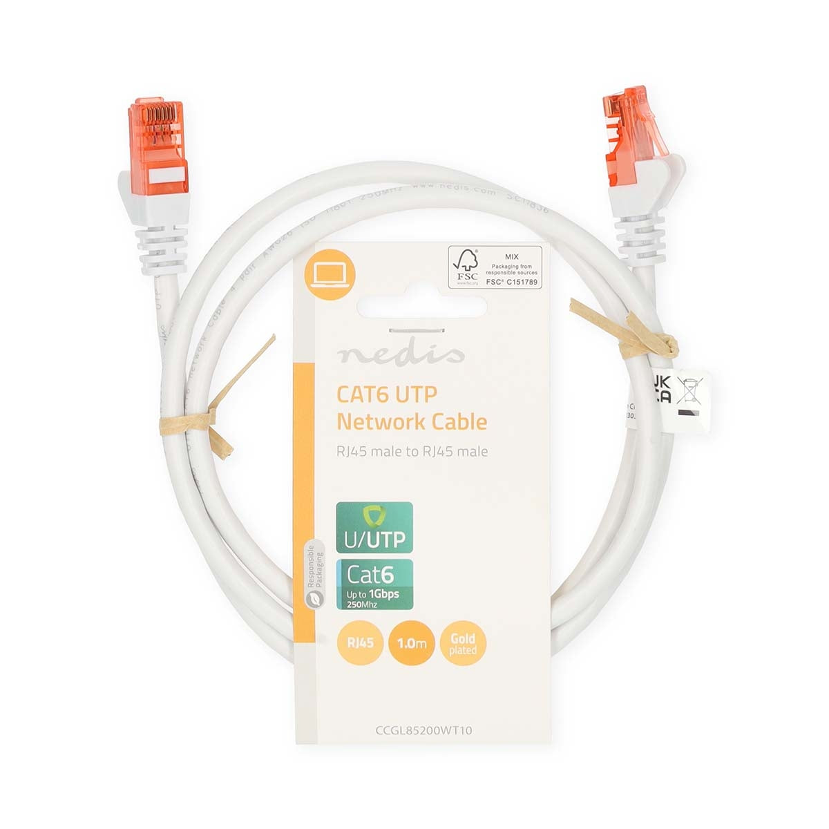 CAT6 Network Cable | RJ45 male | RJ45 male | U/UTP | 1.00 m | Round | PVC | White | Label