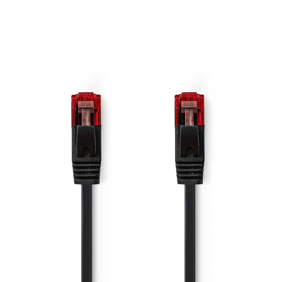 CAT6 Network Cable | RJ45 male | RJ45 male | U/UTP | 1.00 m | Snagless | Flat | PVC | Black | Plastic bag