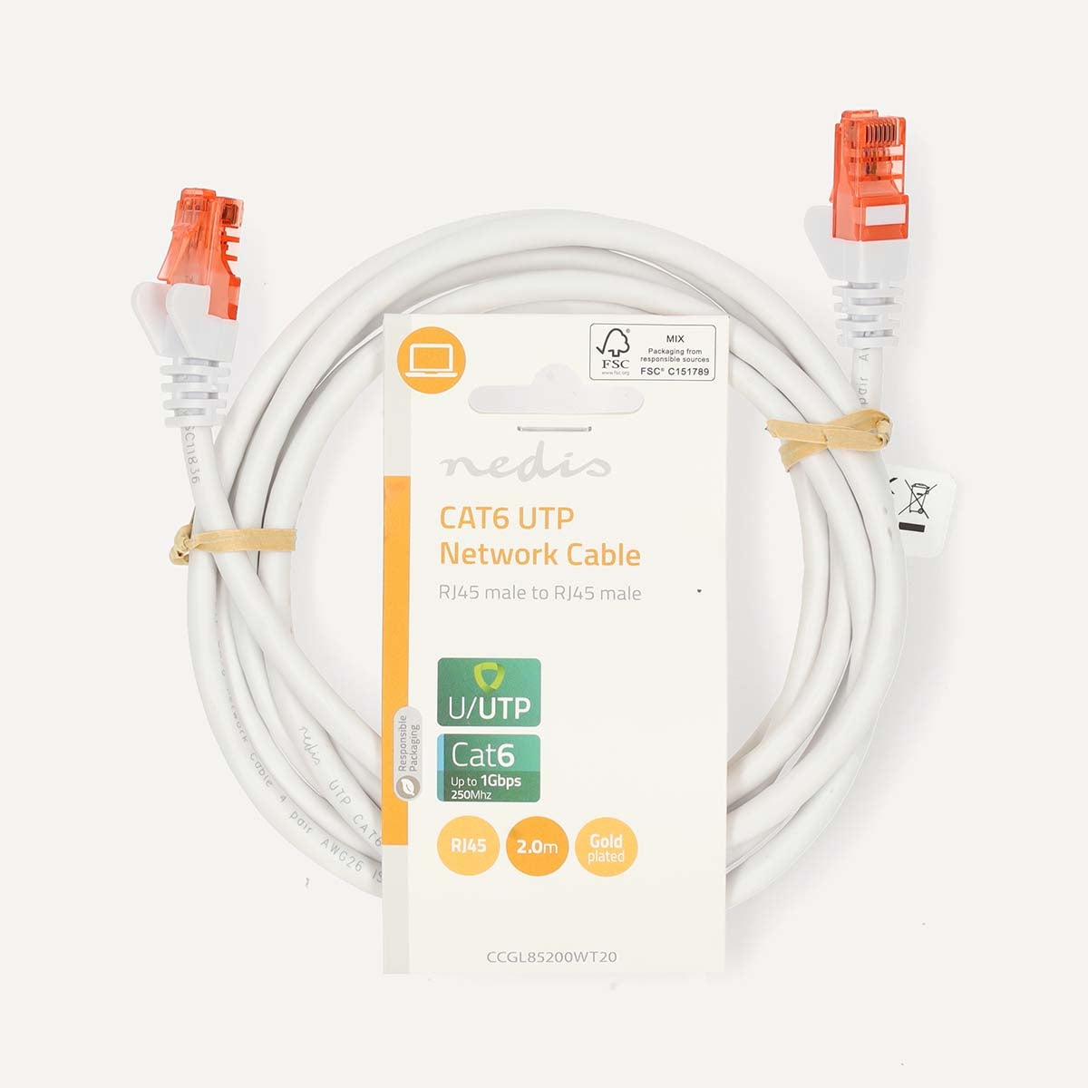 CAT6 Network Cable | RJ45 male | RJ45 male | U/UTP | 2.00 m | Round | PVC | White | Label