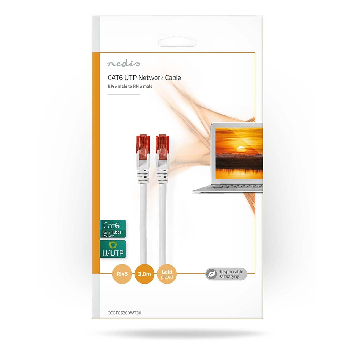 CAT6 Network Cable | RJ45 male | RJ45 male | U/UTP | 3.00 m | Round | PVC | White | Envelope
