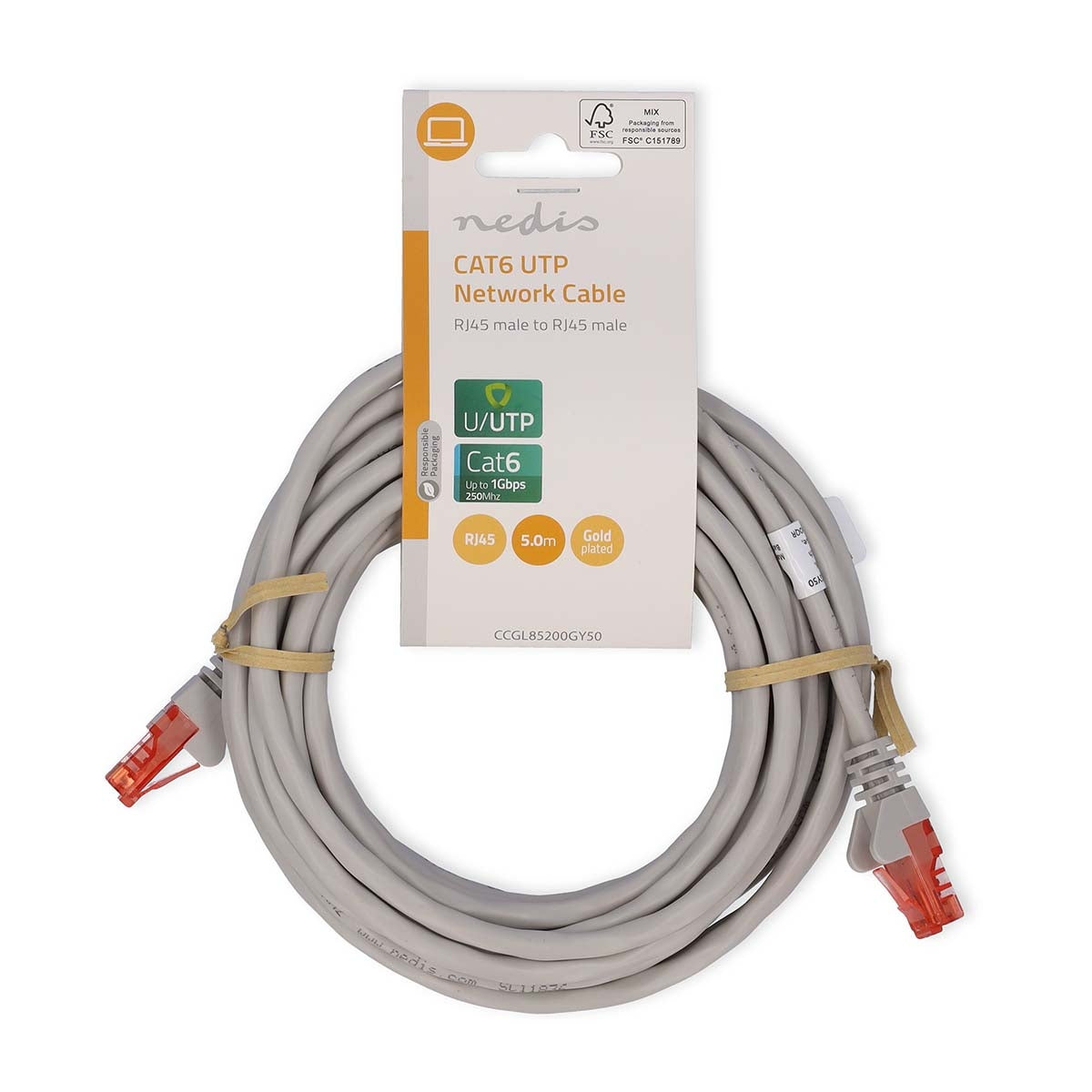 CAT6 Network Cable | RJ45 male | RJ45 male | U/UTP | 5.00 m | Round | PVC | Gray | Label