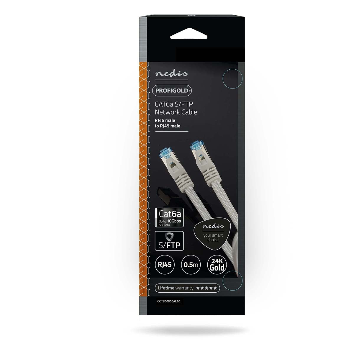 CAT6a network cable | S/FTP | RJ45 male | RJ45 male | 0.50 m | Snagless | Round | Braided / PVC | Silver | Carton with covered window