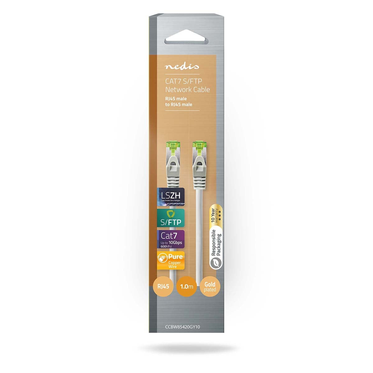 CAT7 network cable | S/FTP | RJ45 male | RJ45 male | 1.00 m | Snagless | Round | LSZH | Gray | Box