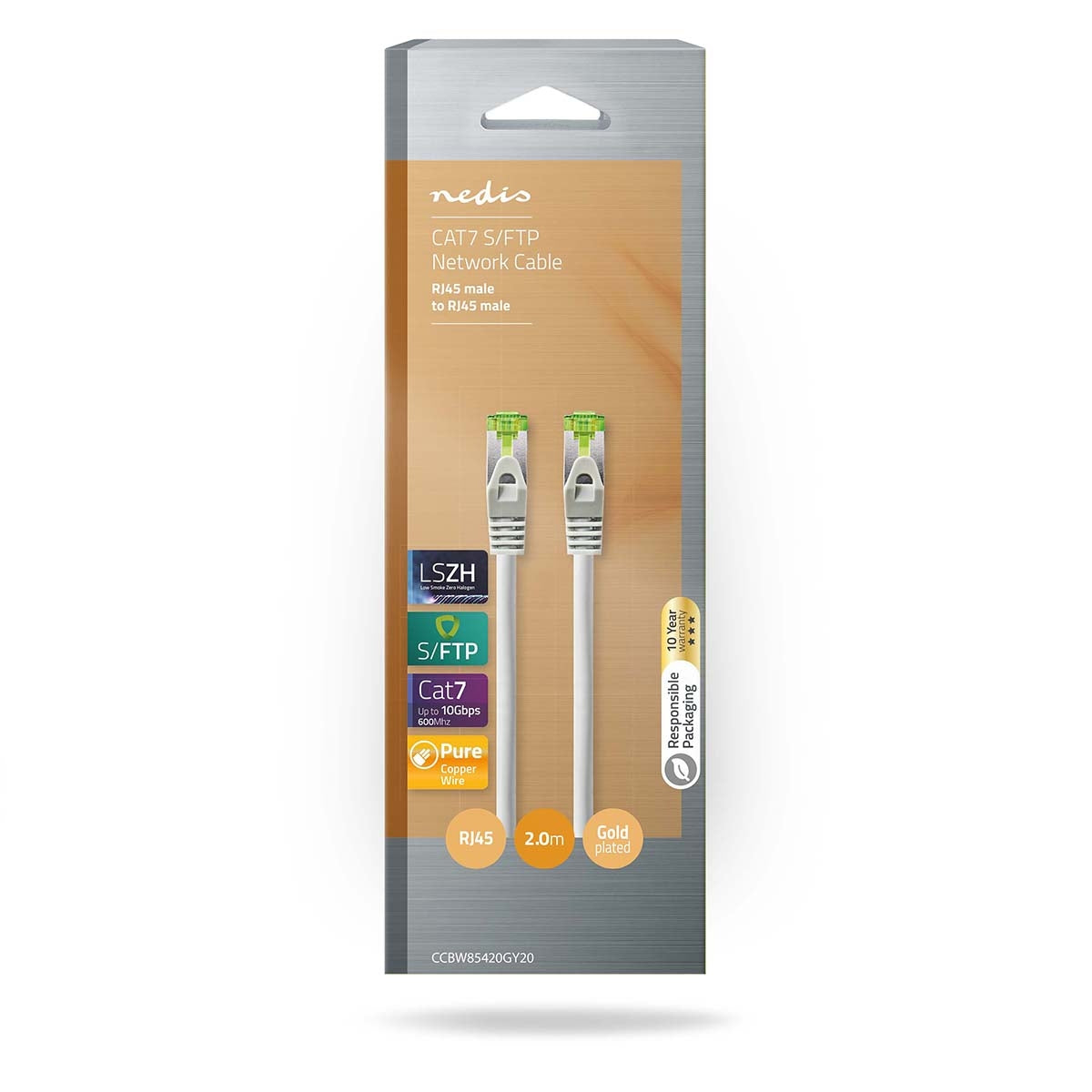CAT7 network cable | S/FTP | RJ45 male | RJ45 male | 2.00 m | Snagless | Round | LSZH | Gray | Box