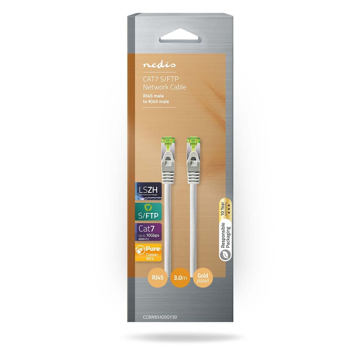 CAT7 network cable | S/FTP | RJ45 male | RJ45 male | 3.00 m | Snagless | Round | LSZH | Gray | Cardboard box with window