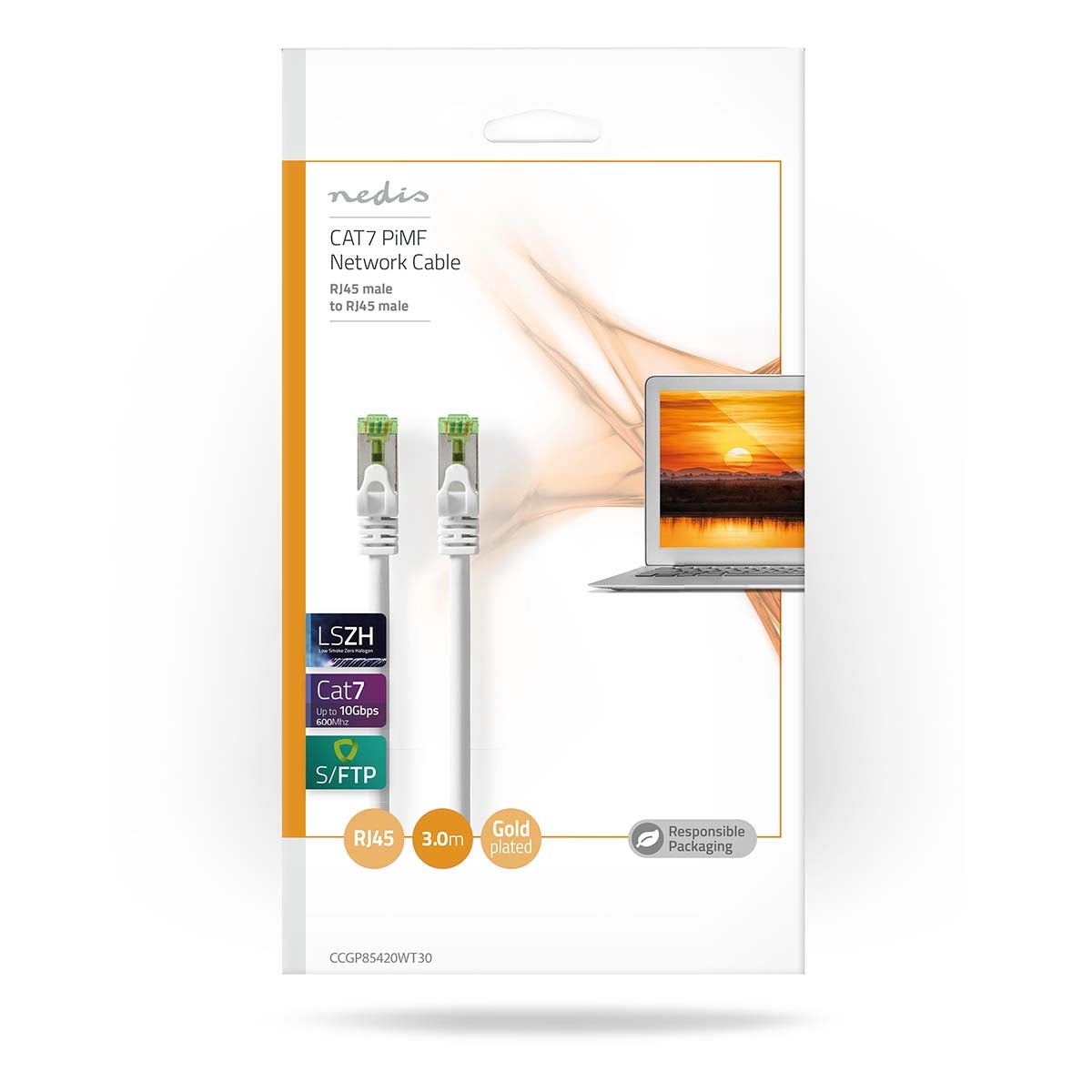 CAT7 network cable | S/FTP | RJ45 male | RJ45 male | 3.00 m | Snagless | Round | LSZH | White | Envelope