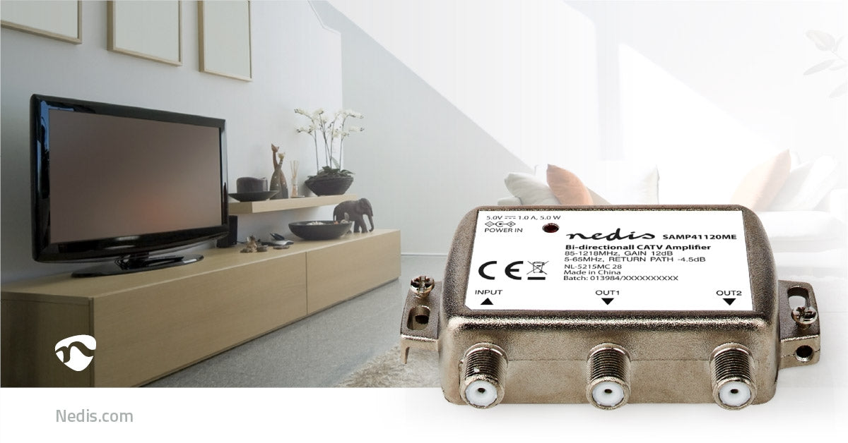 CATV Amplifier | Gain: 12 dB | 85 - 1218 MHz | Number of outputs: 2 | Return route | Silver