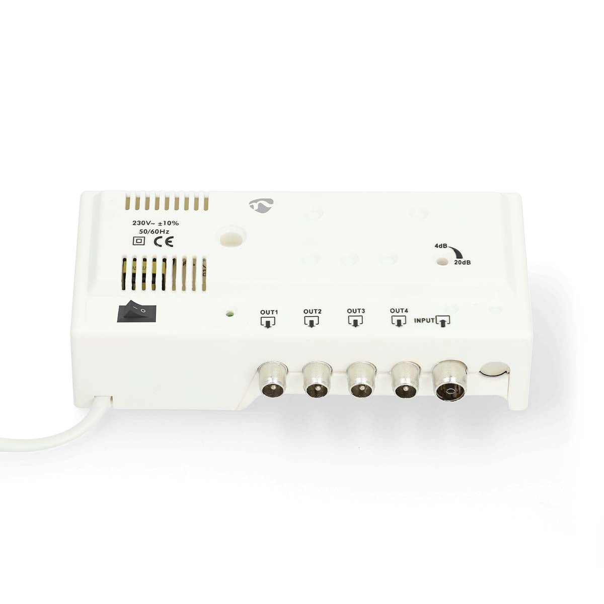 CATV Amplifier | Gain: 20 dB | 47 - 694 MHz | Number of outputs: 4 | Gain control | White