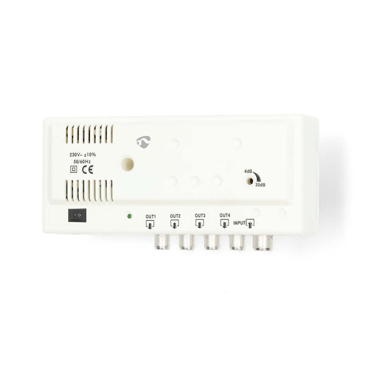CATV Amplifier | Gain: 20 dB | 47 - 694 MHz | Number of outputs: 4 | Gain control | White