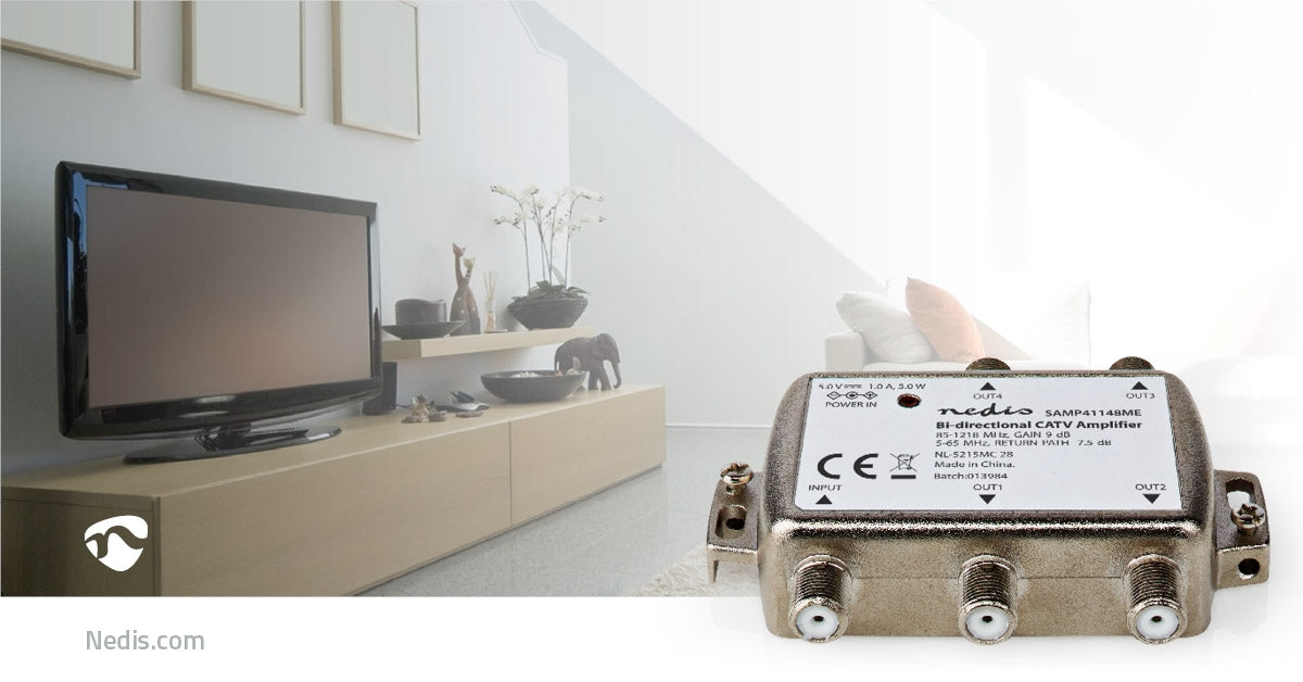 CATV Amplifier | Gain: 9 dB | 85 - 1218 MHz | Number of outputs: 4 | Return route | Silver