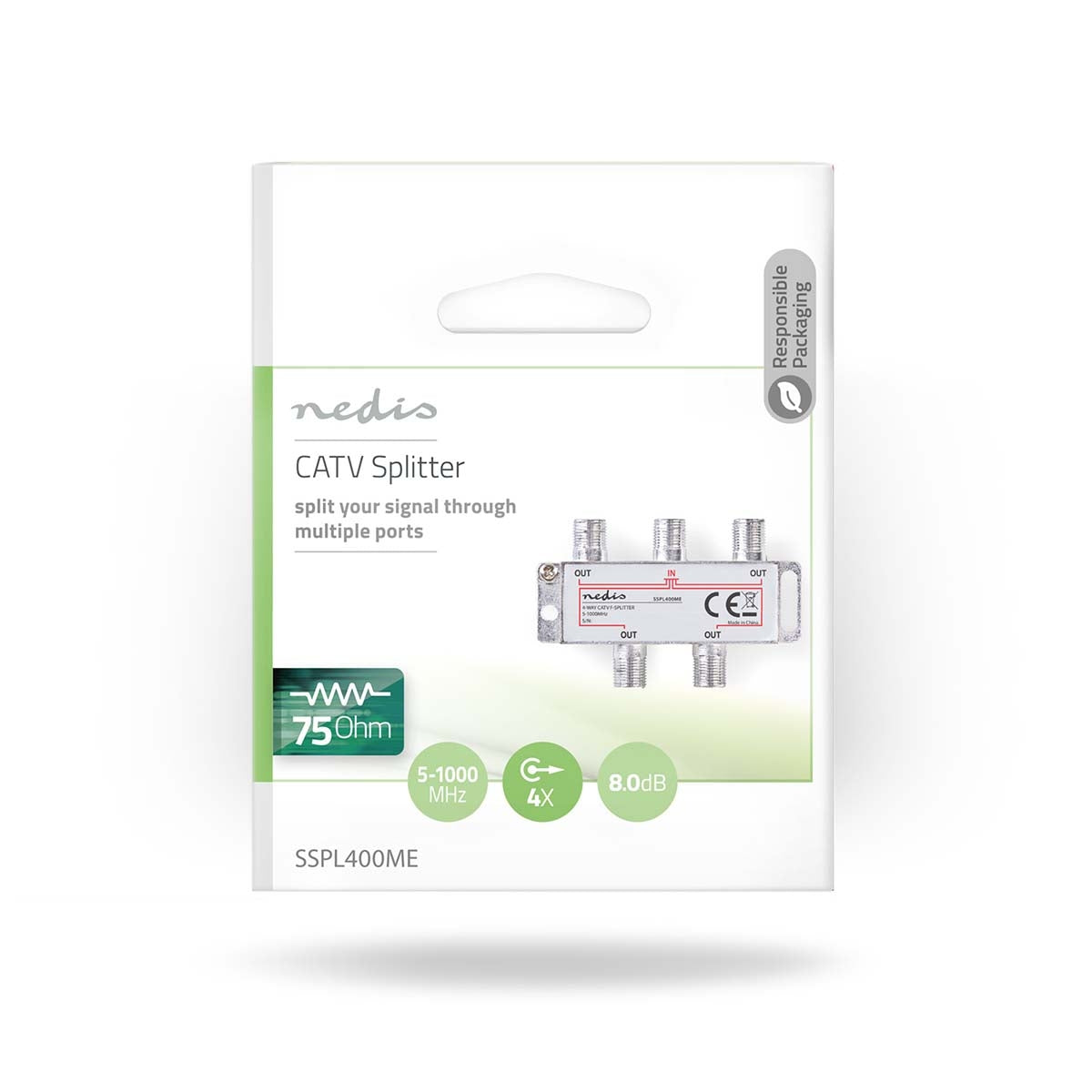 CATV Splitter | 5 - 1000 MHz | insertion loss: 8.0 dB | Number of outputs: 4 | 75 Ohm | Zinc Alloy