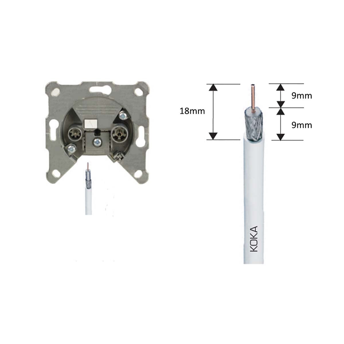 CATV Wall socket 30 dB 2 Outputs Metal