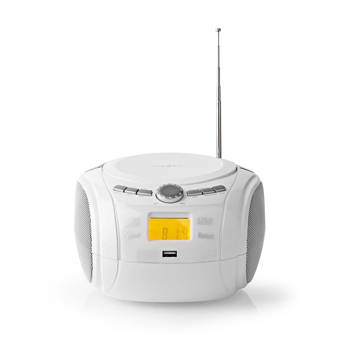 CD Player Boombox | Battery operated / Power adapter | Stereo | 9 W| Bluetooth® | FM | USB Playback | Carrying handle | White
