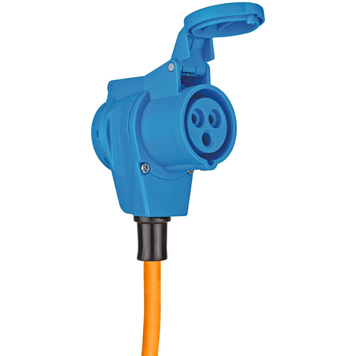 CEE Adapter Cable Camping 1.5 m cable in orange (CEE connector and angle connector incl. safety connector combination socket, 230V / 16A, for permanent outdoor use)