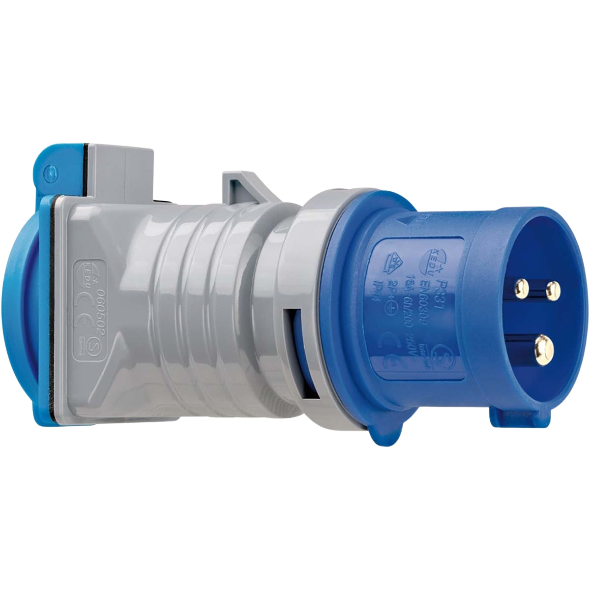 CEE adapter / caravan adapter IP44 (3-pin CEE plug: 230V / 16A, socket: 230V / 16A, for outdoor use, ideal for camping)