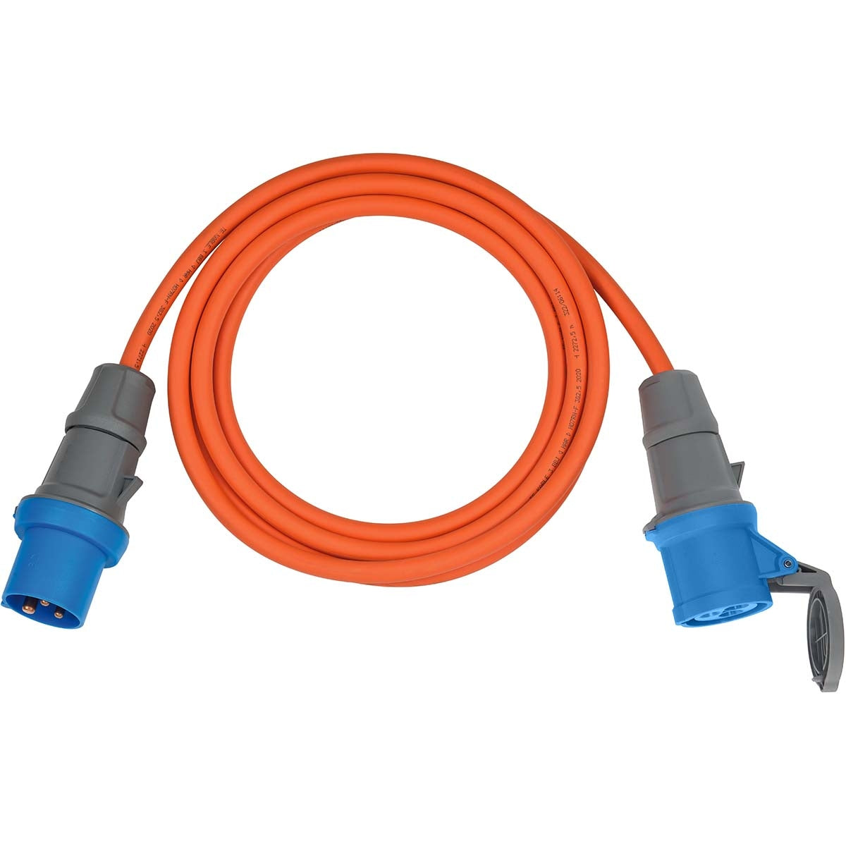 CEE extension cable 5m (Camping extension cable H07RN-F 3G2.5 in orange with CEE plug and connector with sealing cap for permanent outdoor use)