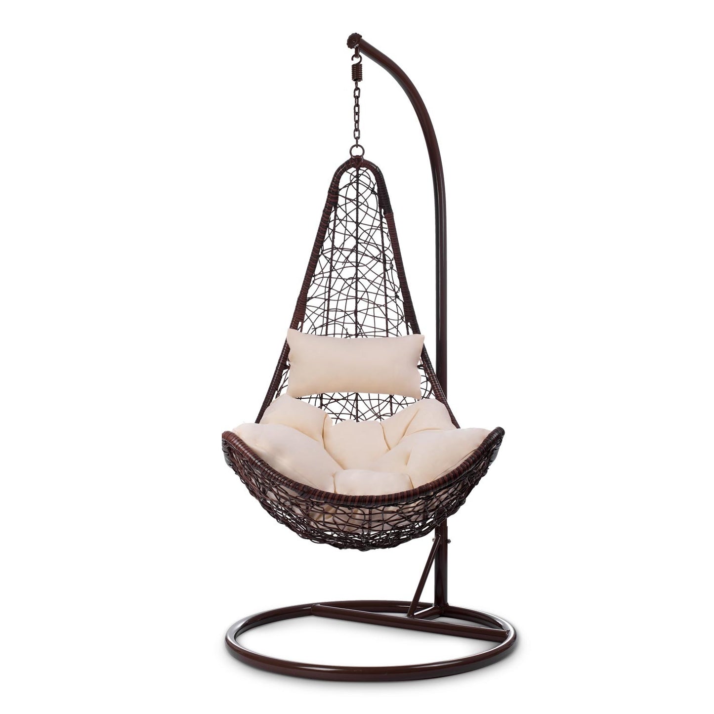 Cabana brown hanging garden chair + beige cushions