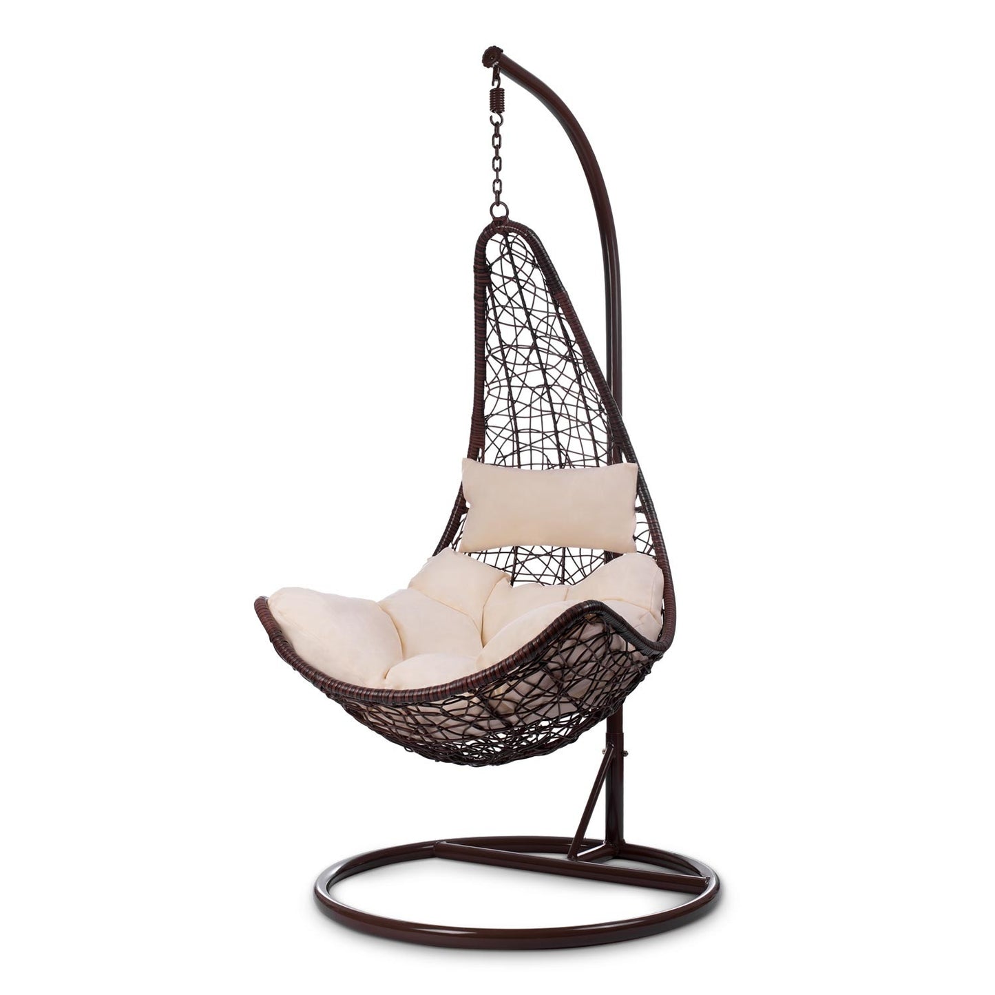 Cabana brown hanging garden chair + beige cushions