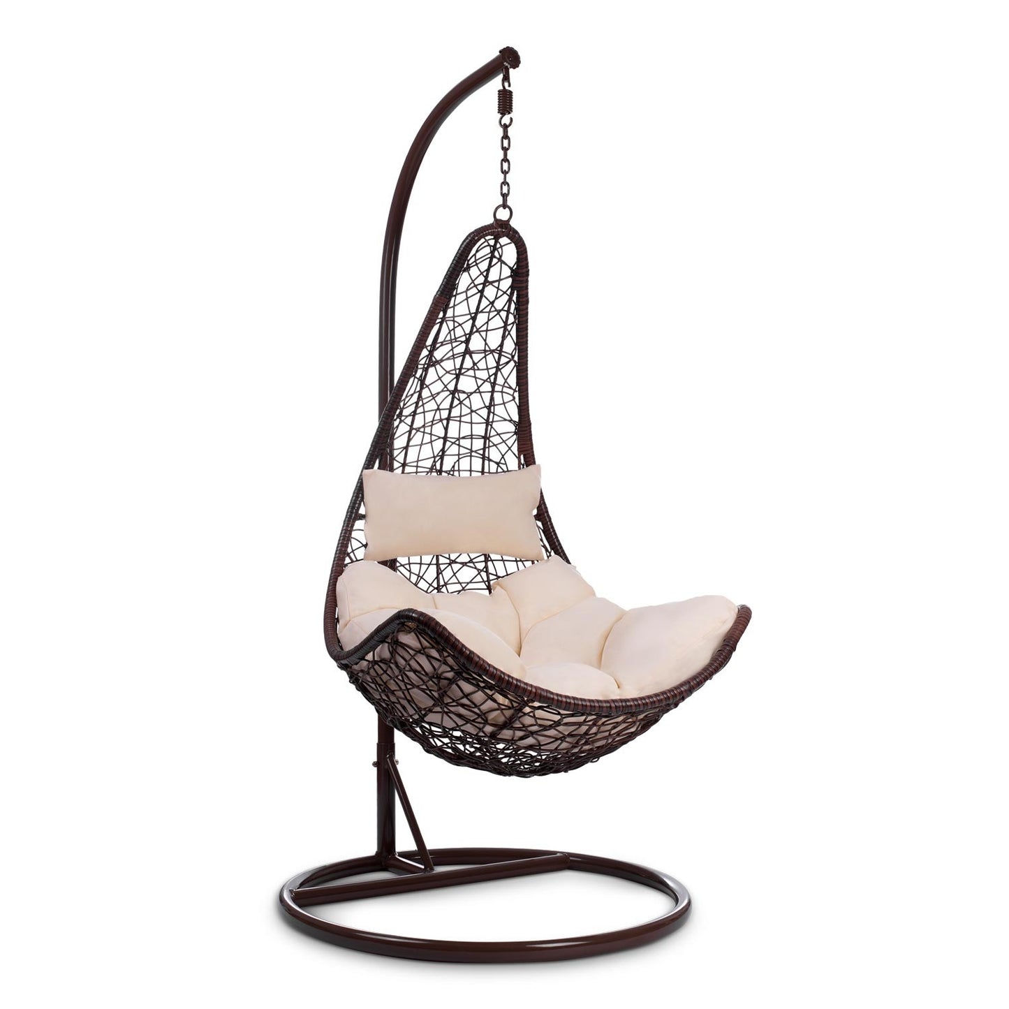 Cabana brown hanging garden chair + beige cushions
