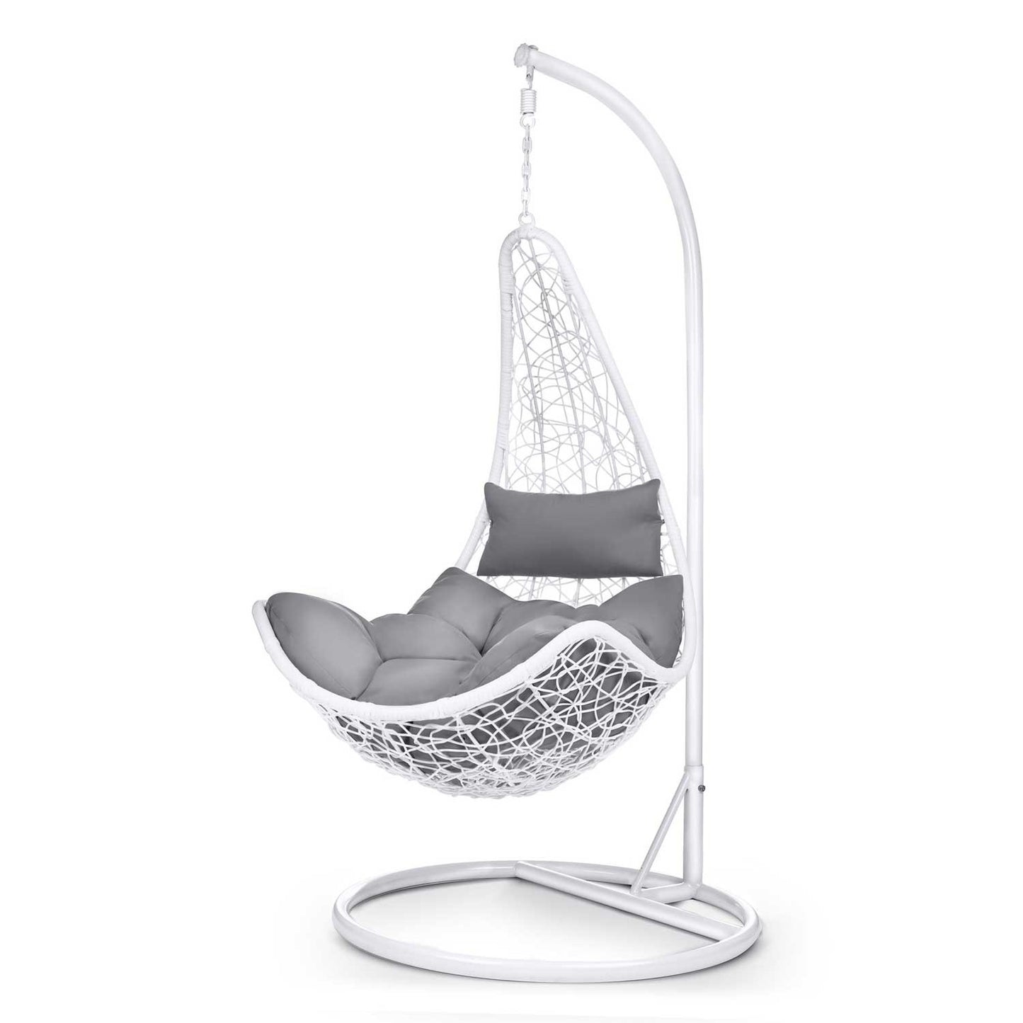 Cabana hanging garden chair white + grey cushions