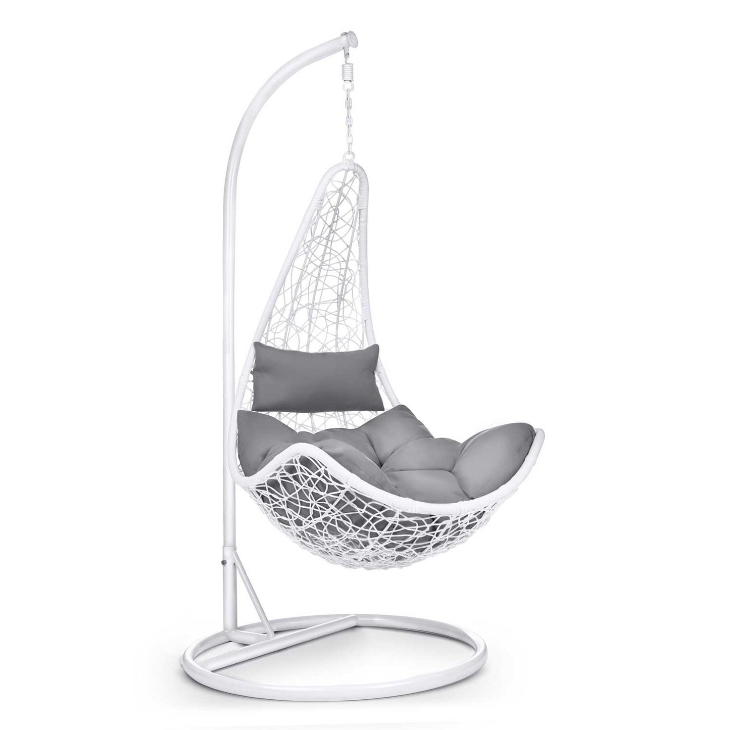 Cabana hanging garden chair white + grey cushions