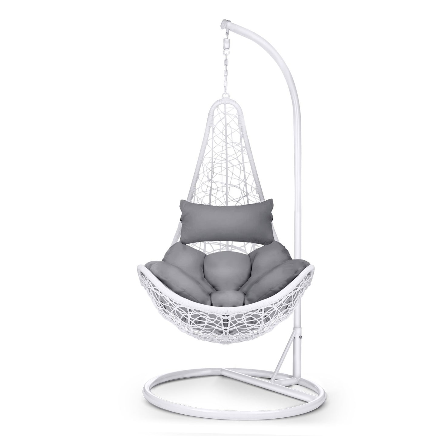 Cabana hanging garden chair white + grey cushions