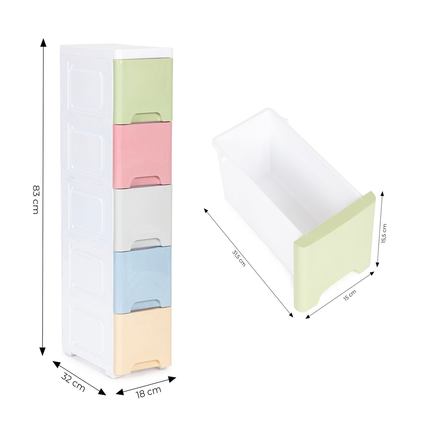 Cabinet organizer with 5 pull-out drawers legs with castors