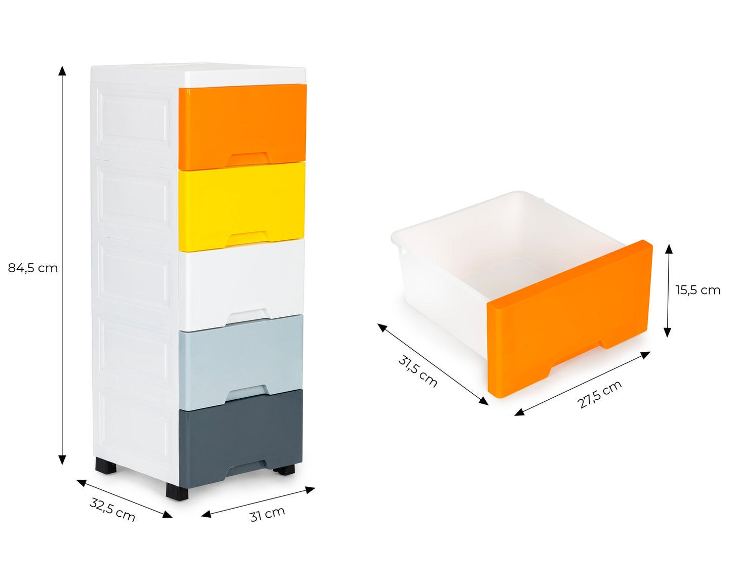 Cabinet organizer with 5 pull-out drawers legs with castors