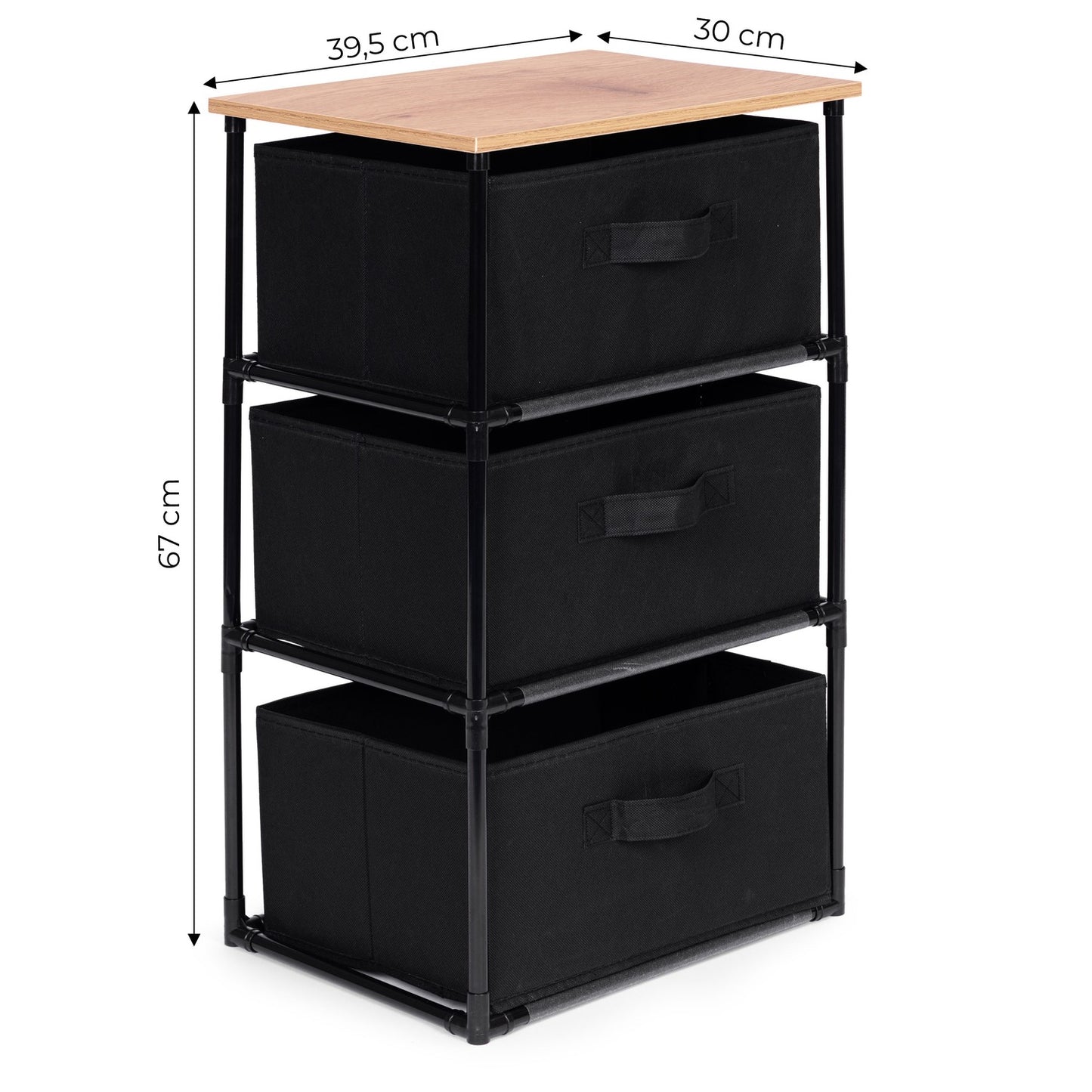 Cabinet shelf organizer, fabric with removable baskets, 3 levels, loft style, black, ModernHome