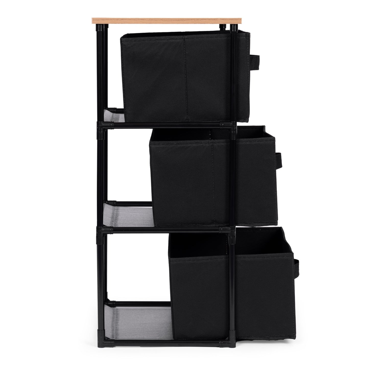 Cabinet shelf organizer, fabric with removable baskets, 3 levels, loft style, black, ModernHome