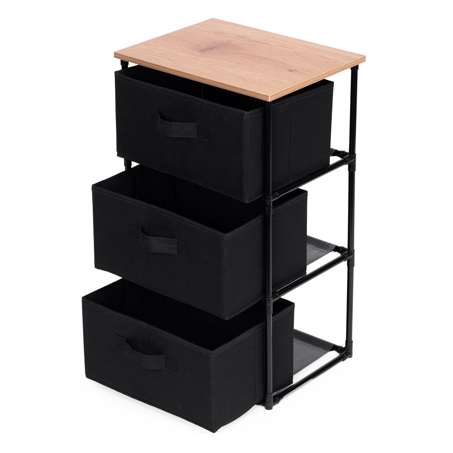Cabinet shelf organizer, fabric with removable baskets, 3 levels, loft style, black, ModernHome