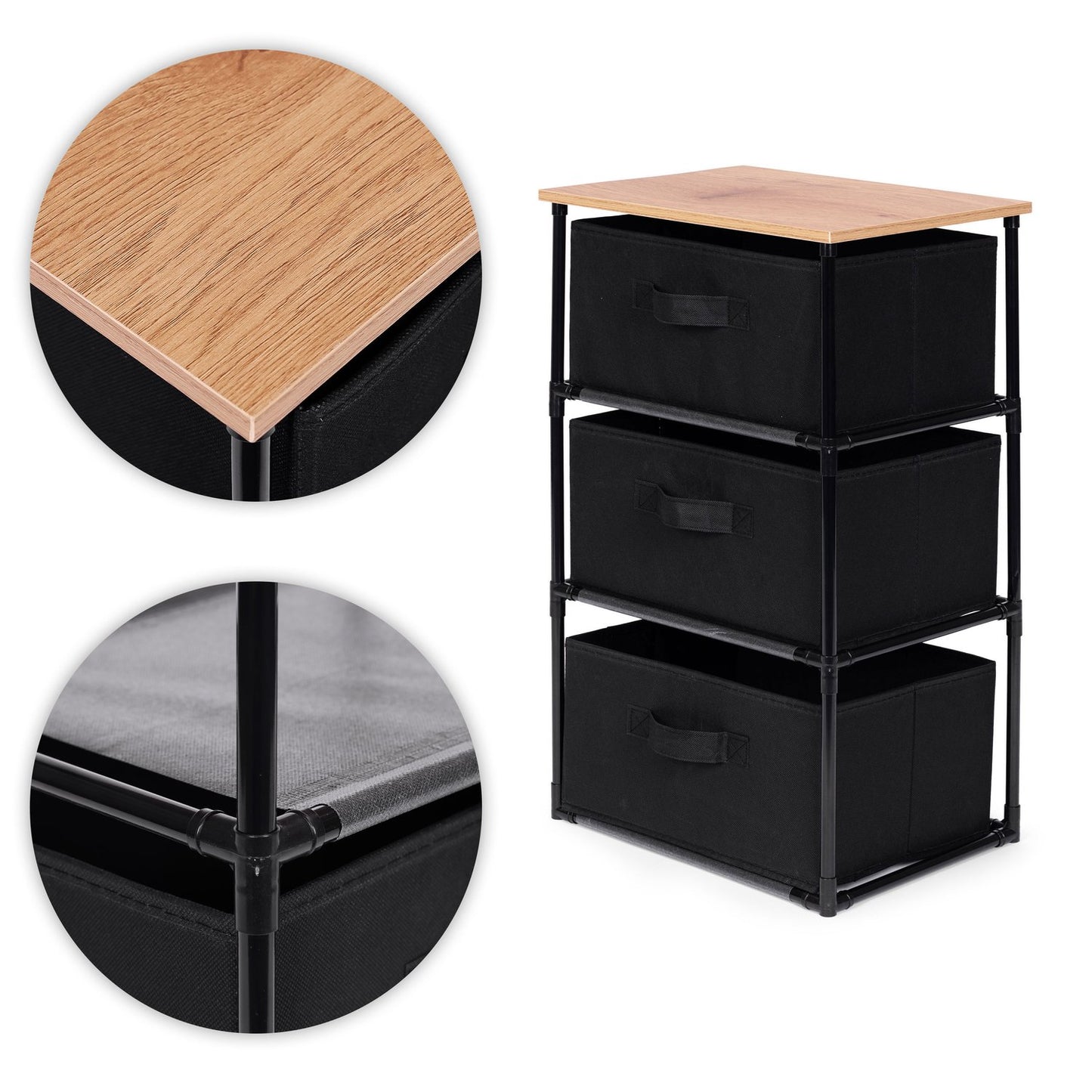 Cabinet shelf organizer, fabric with removable baskets, 3 levels, loft style, black, ModernHome