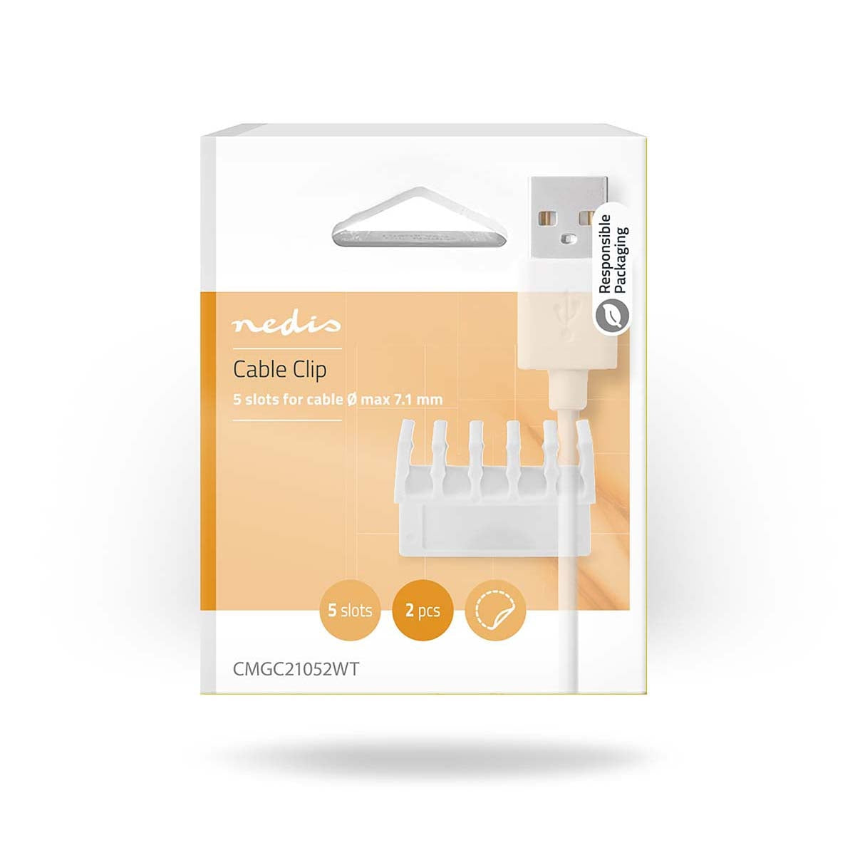 Cable Management | Cable clamp | Click and Go | 2 pcs. | Number of seats: 5 Discs | Maximum cable thickness: 7.1 mm | Polypropylene | White