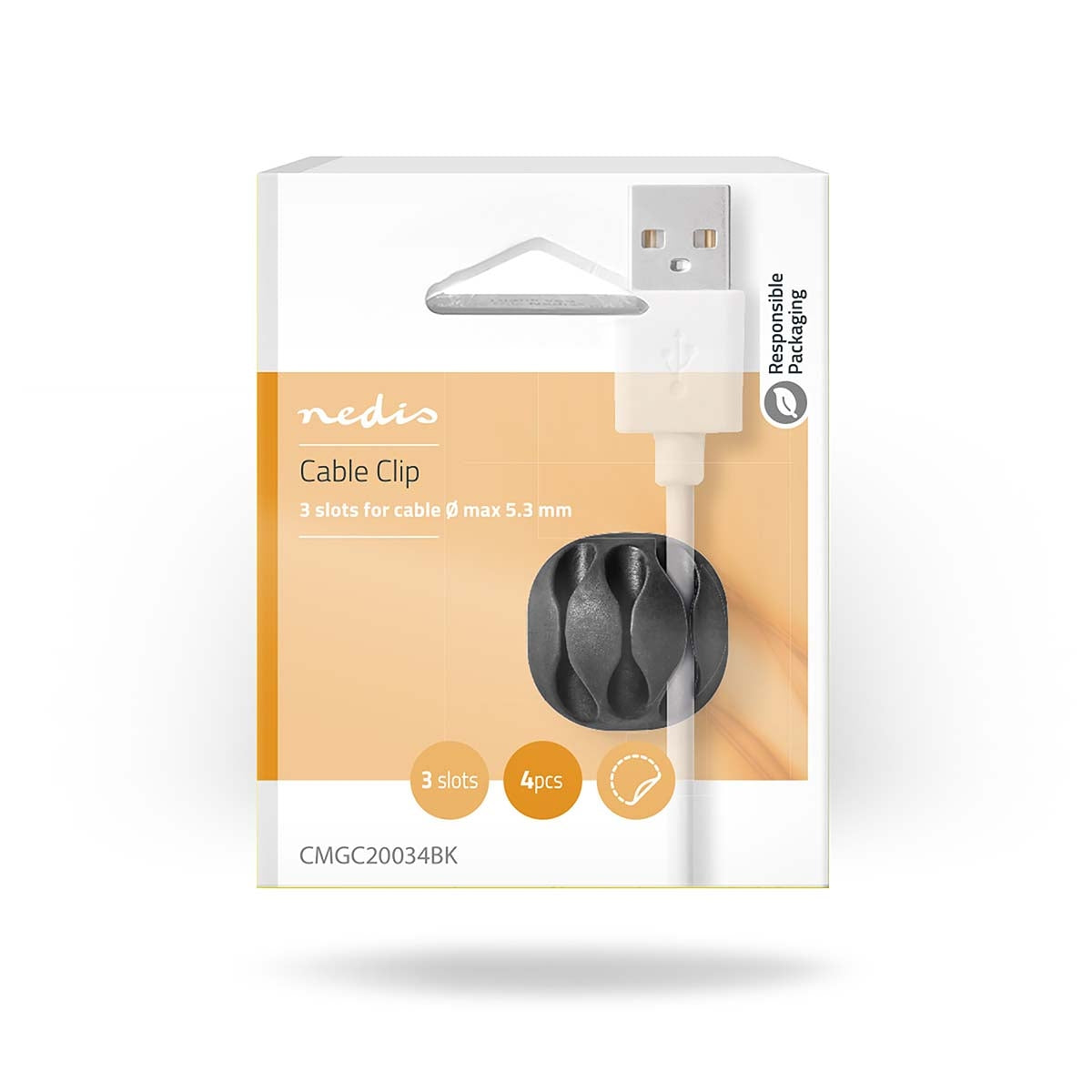 Cable Management | Cable clamp | Click and Go | 4 pcs. | Number of seats: 3 Discs | Maximum cable thickness: 5.3 mm | TPE | Black