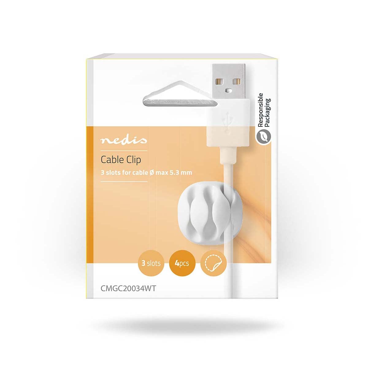 Cable Management | Cable clamp | Click and Go | 4 pcs. | Number of seats: 3 Discs | Maximum cable thickness: 5.3 mm | TPE | White