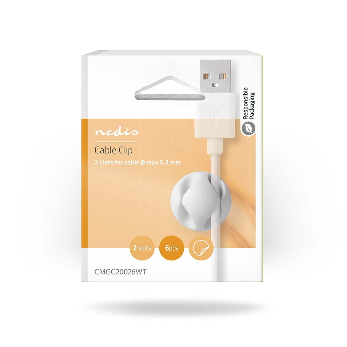 Cable Management | Cable clamp | Click and Go | 6 pcs. | Number of seats: 2 Discs | Maximum cable thickness: 5.3 mm | TPE | White