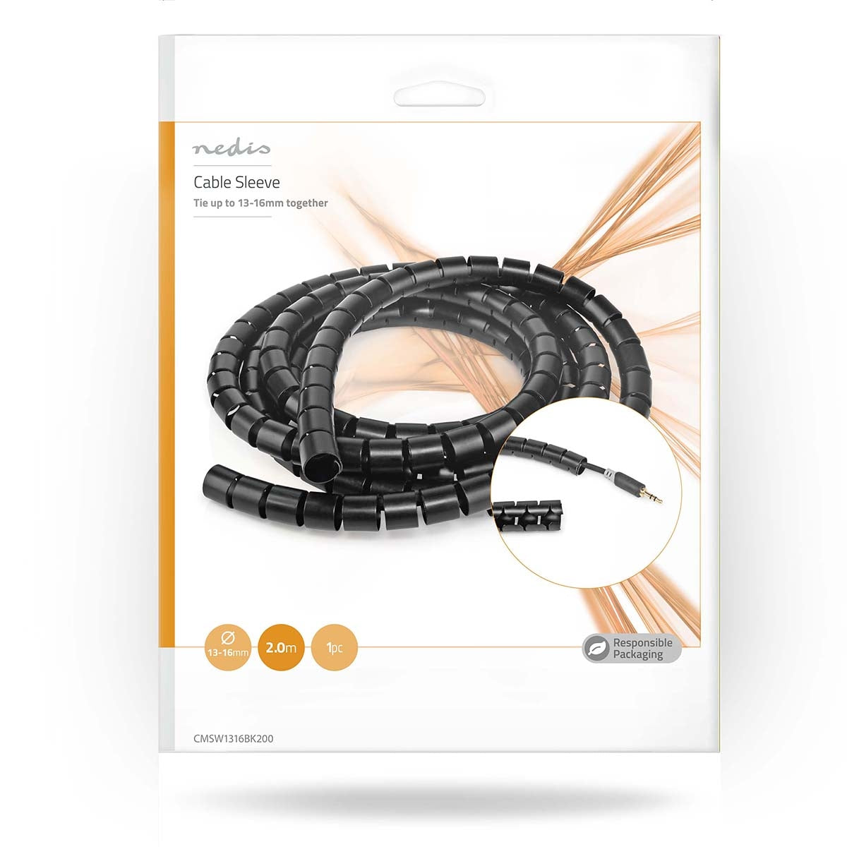 Cable Management | Spiral sleeve | 1 pc. | Maximum cable thickness: 16 mm | PE | Black