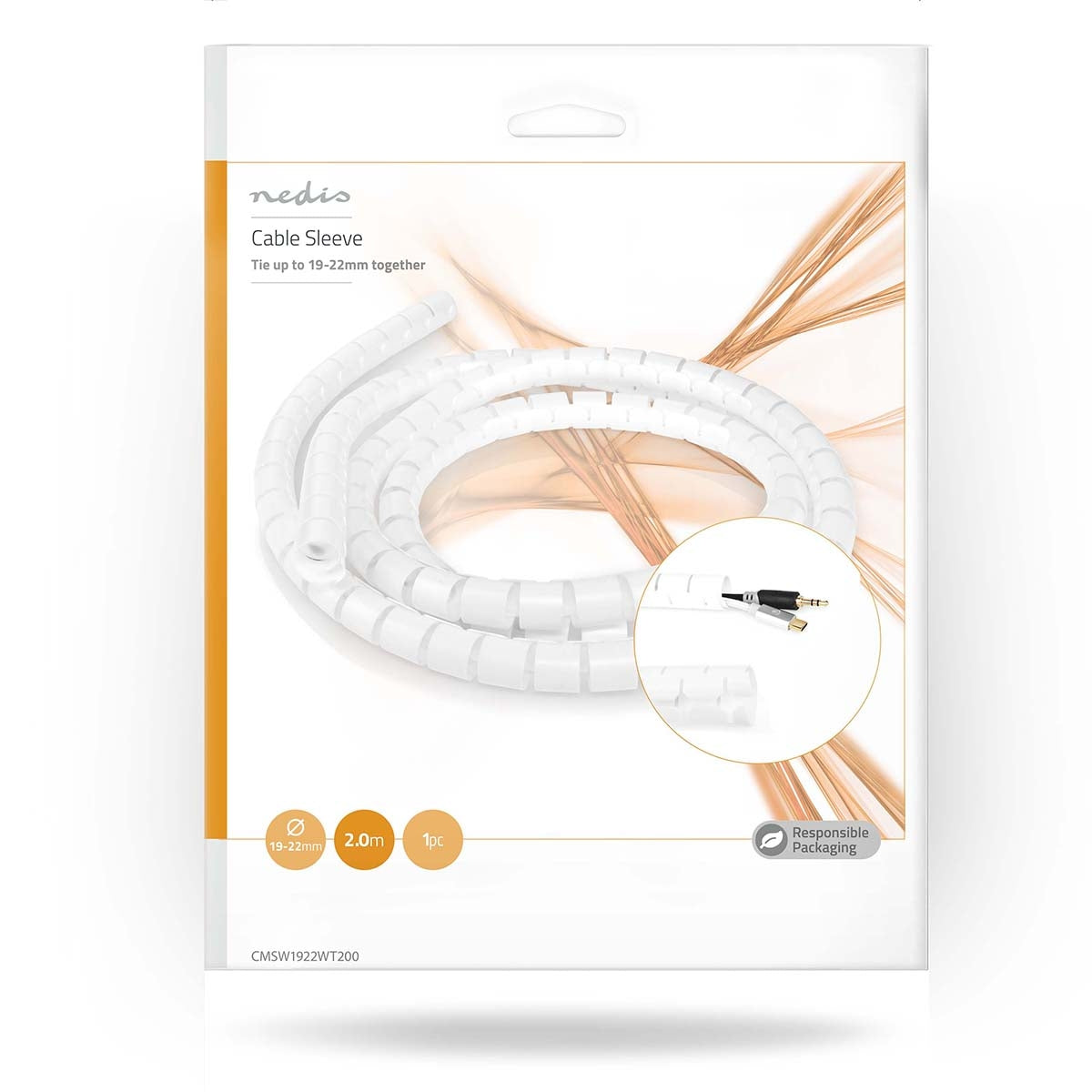 Cable Management | Spiral sleeve | 1 pc. | Maximum cable thickness: 22 mm | PE | White