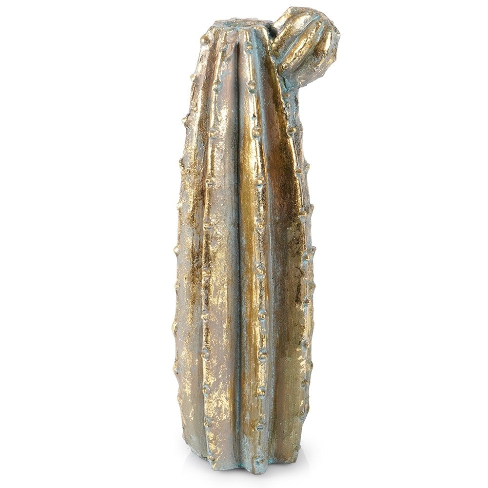 Cactus-shaped flower vase in cement with gold finish