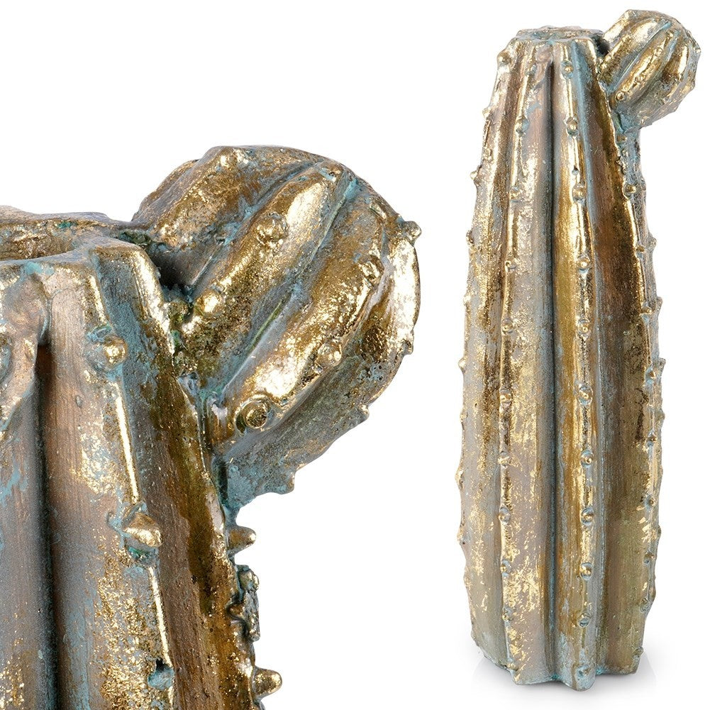 Cactus-shaped flower vase in cement with gold finish