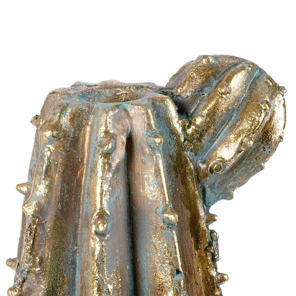 Cactus-shaped flower vase in cement with gold finish