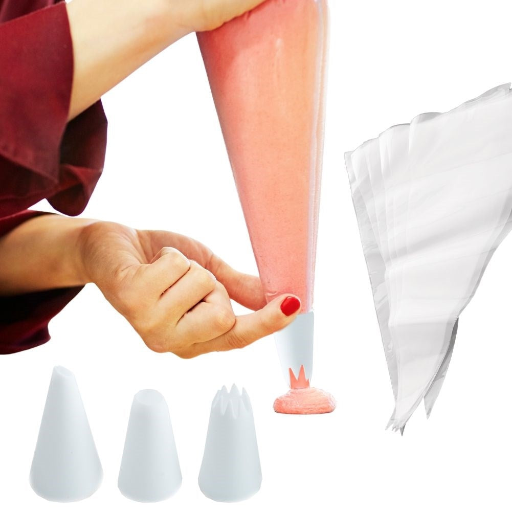 Cake Nozzle Set: 4 Nozzles & 8 Reusable Piping Bags