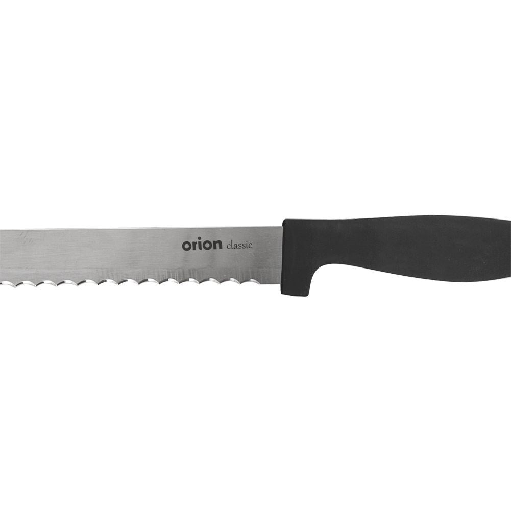 Cake knife with long serrated blade and ergonomic handle