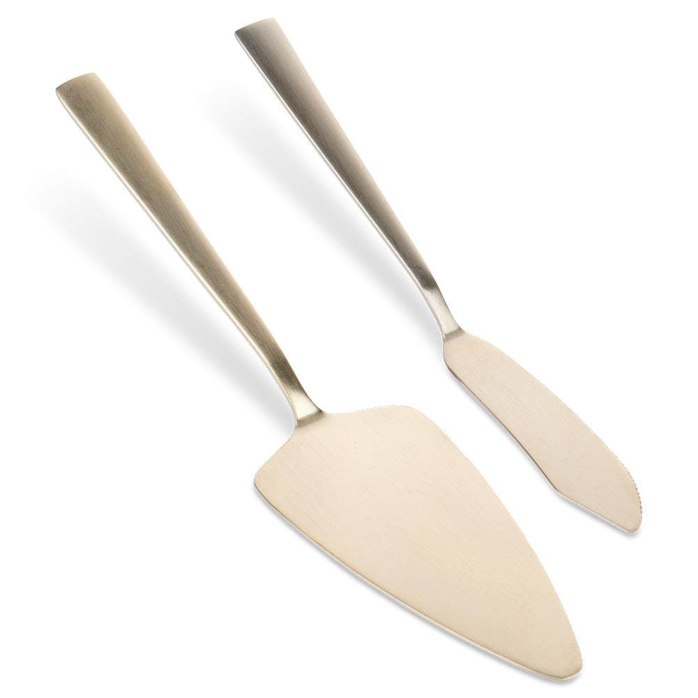 Cake spatula and knife, steel, gold, 2 pcs.