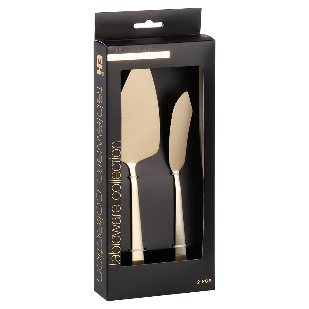 Cake spatula and knife, steel, gold, 2 pcs.