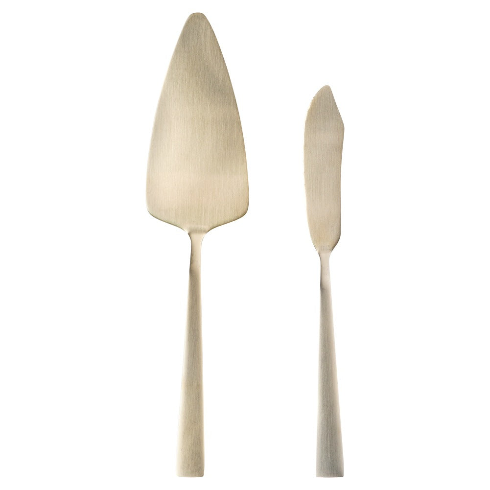 Cake spatula and knife, steel, gold, 2 pcs.