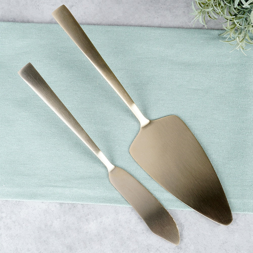 Cake spatula and knife, steel, gold, 2 pcs.