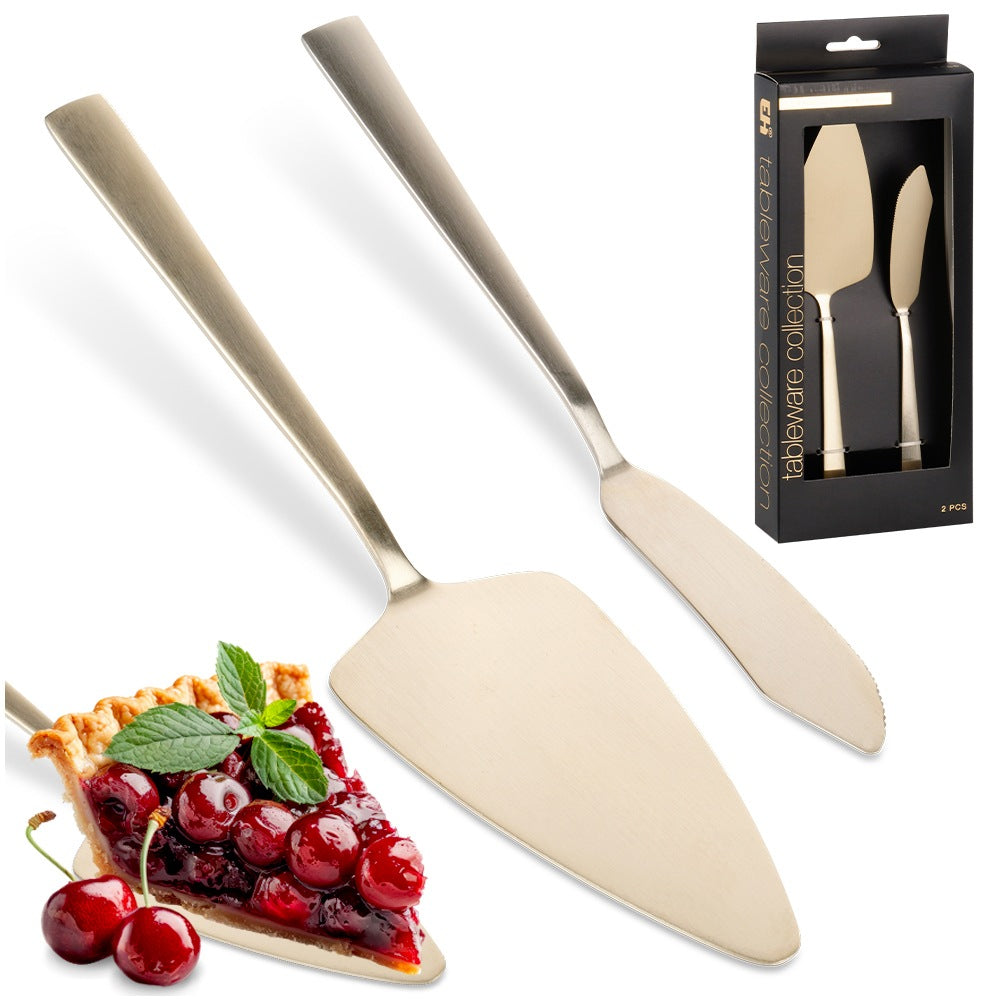 Cake spatula and knife, steel, gold, 2 pcs.