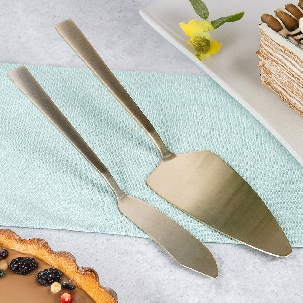 Cake spatula and knife, steel, gold, 2 pcs.